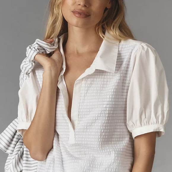 Maeve Tops - Maeve Puff-Sleeve Sea Breeze Top Size XS NWT